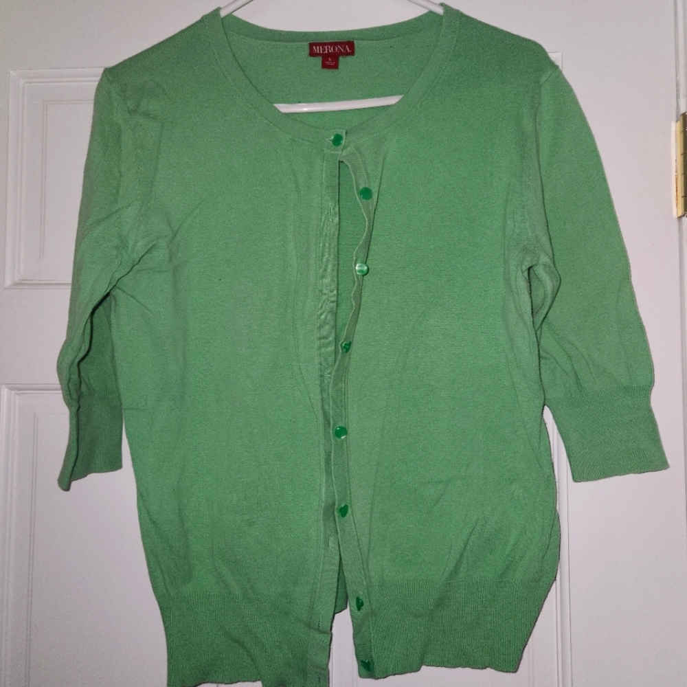 Merona, green cardigan, 3/4 sleeve, size large